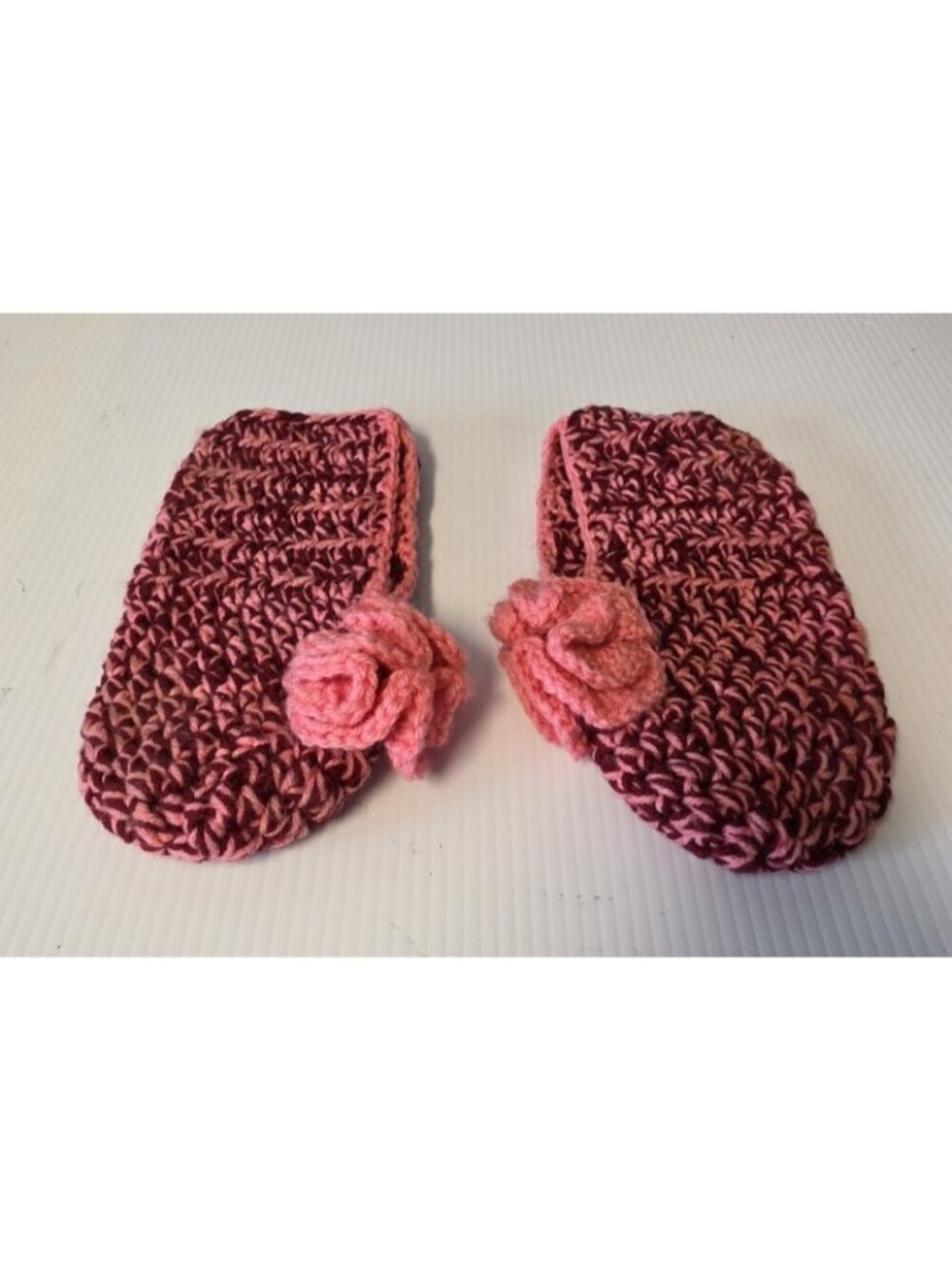 Brand New Set of 2 Homemade Boys Girls Knitted Booties Pink Navy Blue Maroon